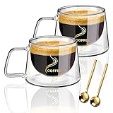 KAMEUN Doppelwandige Gläser mit Henkel aus Borosilikatglas, Latte Macchiato Gläser Set of 2*200ml, Kaffeegläser, Teegläser für Espresso Tee Latte Cola Cappuccino Getränk