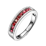 KnSam Damen Ring, verlobungsring Silber 925 Damen Ring Sterling Silber 925 Stern 925 Silber Elegant Ring mit Kostenlos Gravur für Damen Frau mit Rot Zirkonia Silber B