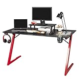 TOPSKY Gaming Tisch Zuhause Büro mit Getränkehalter Kopfhörer Haken Controller (Schwarz und Rot) (140 * 60cm, Schwarz + Rot)