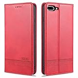 CRABOT Ersatz für iPhone 7 Plus/iPhone 8 Plus Hülle PU Leder Flip Brieftasche Buchgestaltung Stand Magnetverschluss Card Slots Voller Schutz Telefonkasten(Rot)