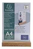 Exacompta 84258D Tischaufsteller mit Holzsockel DIN A4 Hochformat aus hochwertigem Acryl beidseitig verwendbar UV beständig Prospektschild Flyerhalter Tischschild Prospekthalter transp