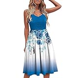 Sommerkleid Damen Ärmellos A Linie Freizeitkleid Strandkleid Damen Sexy V Ausschnitt Damenkleid Blusenkleid Damen Spaghettiträger Leicht Casual Mini Kleid Kleid Damen Elegant Knielang Rüschen C