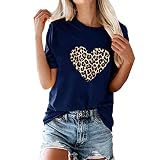 NPRODLO Damen Tunika Tops Sommer Kurzarm Rundhals Schlanke Passform Blusen Hemden T-Shirts Frauen Lässige Mode Trend Große Größe Baumwolle Leinen Patchwork Leopard Bedruckt Sweatshirt Hemdbluse Top