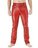 Bockle® Fitting You RED Lederhose Herren Tube Röhre Skinny Slim Fit Herren Rot Lederhose Herren, Size: 34W / 36L