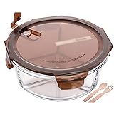 CHENCfanh Brotdose Rund dreigeteilte Glasbrotdose, mit Deckel 1040ML große Kapazitäts-Lunch Box, Glas Storage Box, Brotdose, bewegliche Lunch Box Food Storage Container Bento-Styled Lunch Lösung b