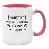 Statement Tasse mit Spruch - Vorsicht vor dem Frauchen der Hund ist harmlos - Pfoten - Schwarz - Unisize - Rosa - Tasse - Q9061 - Kaffeetasse und T