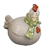 dekojohnson lustiges Deko-Huhn Deko-Henne Deko-Vogel Hühnchen Glucke Funny Bird Tischdeko Osterdeko weiß grün sitzend 11x9x10 cm Osterfest Tierfig