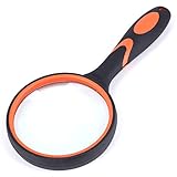 Vergrößerungsglas, Große Lupe 4X Handleselupe für Senioren Kinder - 75 MM 4 Zoll Echtglas-Lupe für das Lesen von Buchzeitungen, Insekten- und Hobbybeobachtung, Unterrichtswissenschaft (Orange)