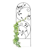 Relaxdays Rankgitter Vogel, Metall, Rankhilfe Garten Deko, Kletterhilfe für Pflanzen, 120 x 40 cm, Rankenmuster, schw