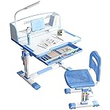 Kinder-studienschreibtisch Und -stuhl-set, Heigh Einstellbarer Kinderstudentisch Mit Led-lampe, Ergonomische Studenten Interaktive Arbeitsstation, Schulkinder-studienschreibtisch Mit Lager(Color:Blue)