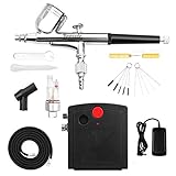 Bonvvie Airbrush-Set, Dual Action Airbrush für Make-up, Lackieren, Modellieren, Basteln, Maniküre, Tätowierungen, Kuchendekorationen, Luftkompressor mit automatischer Abschaltung und Reinigung