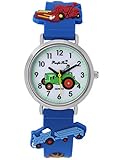 Pacific Time Jungen Uhr Traktor Trecker Bauernhof Glow in The Dark analog Quarz mit Silikonarmband blau 86833