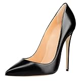 COLETER Damen Sexy Spitzer Zehenbereich High Heels, 12 cm, Lackleder, Pumps für Hochzeitskleid, niedliche Stilettos, Schwarz (matte black), 42 EU