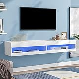 TV Lowboard mit LED, TV-Schrank TV Regal in Hochglanz Weiß mit LED-Beleuchtung, TV Board Schrank aus Holz Medienständer für Fernseher mit Stauraum, TV Ständer Wohnzimmer Hängeschrank für Home O