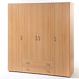 Stella Trading BASE Zeitloser Kleiderschrank in drei verschiedenen Größen - Vielseitiger Drehtürenschrank in Buche Optik - 160 x 177 x 52 cm (B/H/T)