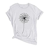 Zldhxyf Bedrucktes Tshirt Damen Löwenzahn Druckmuster Bluse Basic Kurzarm für Frauen in ÜBergrößE Casual O-Ausschnitt Shirts Einfarbig Kurzarmshirt Entspannt Tops Ob