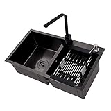GPWDSN Küchenspüle, Topmount 3MM Edelstahlspüle Nano-Beschichtung & Super-hydrophob 78x43CM Schwarz Drop In Kitchen Sink Bar Sink (Schwarz,78x43x22cm)