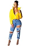 ERTYG Womens Jacket Cropped Puffer Coat PU Faux Leather Coat Wet Look Vinyl PVC PU Faux Leather Shiny Puffer Bubble (S,Yellow)