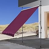 QUICK STAR Klemmmarkise 300 x130cm Bordeaux Balkonmarkise Sonnenschutz Terrassenüberdachung Höhenverstellbar von 200-290cm Markise Balkon ohne B