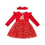 Baby Weihnachten Outfit Kleinkind Mädchen Kleid Langarm Flanell Festival Ballettrock A-Linie Prinzessin Tutu Kleid Hohe Taille Partykleid Weihnachten Kinderkleidung (Rot, 6-9 Monate)