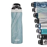 Contigo Trinkflasche Autospout Chill Couture mit Strohhalm, Edelstahl Wasserflasche, 100% auslaufsicher, Isolierflasche für Sport, Fahrrad, Wandern, 590 ml,