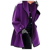 Damen-Winter-Trenchmäntel, Übergröße, Reversknopf, Wolle, mittellang, Einreiher, Parka, Overcoat, Outwear, violett, 100