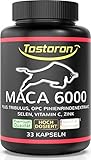 Tostoron Maca 6000 - TO GO! - hochdosiert - 33 KAPSELN EDITION [Kleinpackung], 1 Dose (1 x 27 g) plus Tribulus, Pinienrindenextrakt, Vitamin C, Selen, Zink