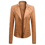 Boshivw Lederjacke Damen Kurz Schwarz,Revers Kunstlederjacke Softshell Motorradjacke Stehkragen Übergangsjacke Winddicht Freizeitjacke Revers Motorrad Jack