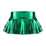 Alvivi Damen Wetlook Rock Metallischer Faltenrock Mini Skater Rock Kurz Minirock mit Rüschen Rave GOGO Party Clubwear Aa Grün XL