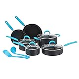 Amazon Basics – Kochgeschirr-Set mit Antihaftbeschichtung, harteloxiert, Töpfe, Pfannen und Zubehör, 12-teiliges Set, Türk