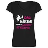 Sport Wandern Football & Co. - Echte Mädchen Machen Leichtathletik - S - Schwarz - t-Shirt+Leichtathletik - XO1525 - Damen T-Shirt mit V