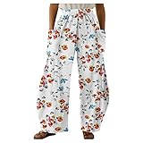 Healter Jogginghose Damen Retro Literatur und Kunstdruck Lose Hosen Haremshose mit Hohe Taille Lässige Sporthose Tasche Elastisch Bund Freizeithosen Plus Size Loose Pants Trainingshose F