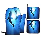 4Pcs Ofenhandschuhe und Topflappen Set,EIN Hummer-Fischerboot aus Nova Scotia kommt zurück zum Heimathafen am,Hitzebeständige Küchenhandschuhe zum Kochen,Backen,Grillen,G
