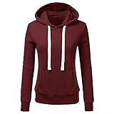 Damen Langarmshirt Kapuzenpullover Hoody Oberteile Frauen, Pullover Sweatshirt mit Kordelzug Pulli Longsleeve Tops Casual Fashion Drucken Outerwear（Wein，S）