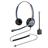 Oppetec Telefon Headset, Doppelohr, Kabelgebundener RJ9 Stecker, Noise Cancelling Mik