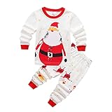Jungen Mädchen Weihnachten Schlafanzug Baumwolle Lustig Santa Claus Weihnachtsdruck Langarm Hosen Zweiteiliger Schlafanzüge Set Kinder Nachtwäsche Frühling Winter Christmas Pyjama Größe 1-7 J