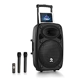 auna Streetstar - Mobile PA-Anlage Musikanlage, Bluetooth, USB-Port, SD, MP3, AUX-In, Akku, LED-Display, (15' (38,1 cm) Subwoofer max. 1000 W) schw