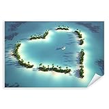 Postereck - 0231 - Herz Insel, Boot Karibik Urlaub Liebe Strand Meer - Wandposter Fotoposter Bilder Wandbild Wandbilder - Leinwand - 35,0 cm x 25,0