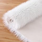 CAROMIO Luxus Weich Faux Schaffell Kunstfell Dekofell Lammfellimitat Teppich Longhair Fell Nachahmung Wolle Bettvorleger Sofa Matte Zottelig Teppich für Schlafzimmer,Weiß Sheepskin,60x90