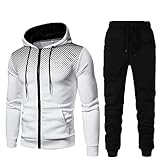 WFEI Herren Trainingsanzüge Sportanzug Mit Kapuze Mantel Mit Kapuze Anzug 2 Fall Sports Mens Fitness Sweatshirt Jacke + Hosenanzug,Weiß,XXL