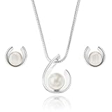 LillyMarie Damen Schmuck set Silber 925 Silber-Anhänger mit Kristall Perle Weiss Längen-verstellbar Geschenkverpackung Hochzeitsschmuck