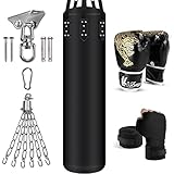 Odoland Boxsack Set UNGEFÜLLT 6 IN 1 mit Punchingsäcke 4FT Erwachsene 12OZ Boxhandschuhen und Deckenhaken für Boxsäck Kette für Sandsack Boxen Kampfsport Kickboxen Muay Thai MMA Training