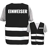 Bedruckte Warnwesten mit ISO-Leuchtstreifen * Standard- oder Reflex-Druck * Thema Sicherheit & Team, Warnweste Begriffe Security:Einweiser, Farbe + Größe:Schwarz (XL/XXL)