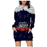 GFGHH Weihnachtskleid Damen Hoodie Langarm Sweatshirts Lässig Pullover Kleid Herbst Winter Kapuzenpullover Elegant Minikleid Knielang Blusenkleid Jumper Festliche Geschenk Xmas Partykleid F