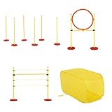 Pawhut Hunde Agility Hürden Set, Hundetrainings-Set, Hindernislauf, Kunststoff, Polyester, Gelb, 128 x 23 x 9-100