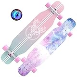 Longboard Kinder Anfänger 43 Zoll Vintage Fancy Cruiser Street Skateboards,Mädchen Jungen Erwachsene Profis Old School Pinsel Street Buntem LED-Lichtrad Surfing Penny Board,F