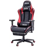 Hbada Gaming Stuhl Racing Stuhl Bürostuhl Chefsessel ergonomischer Drehstuhl Computerstuhl Kunstleder mit Fußstütze mit Kopfstütze und Ledenkissen R