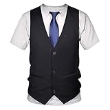 UNDERZY T Shirt Herrengefälschte 3D-Anzug Für Männer T-Shirt Mit 3D-Druck-Tuxedo-Fliege Kurzarm Straßenkleidung Gefälschtes Kostüm T-Shirt-T2_5 XL_C