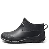 JIAYU Herren wasserdichte Gartenschuhe Kurze Knöchel Gummistiefel rutschfeste Angeln Wandern Regenstiefel Outdoor Flach Slip On Strand Aqua Wasserschuhe Autowaschschuhe（Grau, Schwarz）