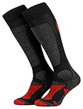 Piarini 2 Paar Unisex Skisocken Skistrumpf Herren, Damen und Kinder für Wintersport, Snowboard atmungsaktive Knie-Strümpfe Farbe Schwarz-Rot Gr.43-46